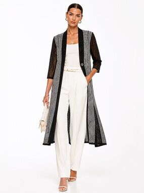 Joseph Ribkoff Black Sheer Geometric Long Duster sweater